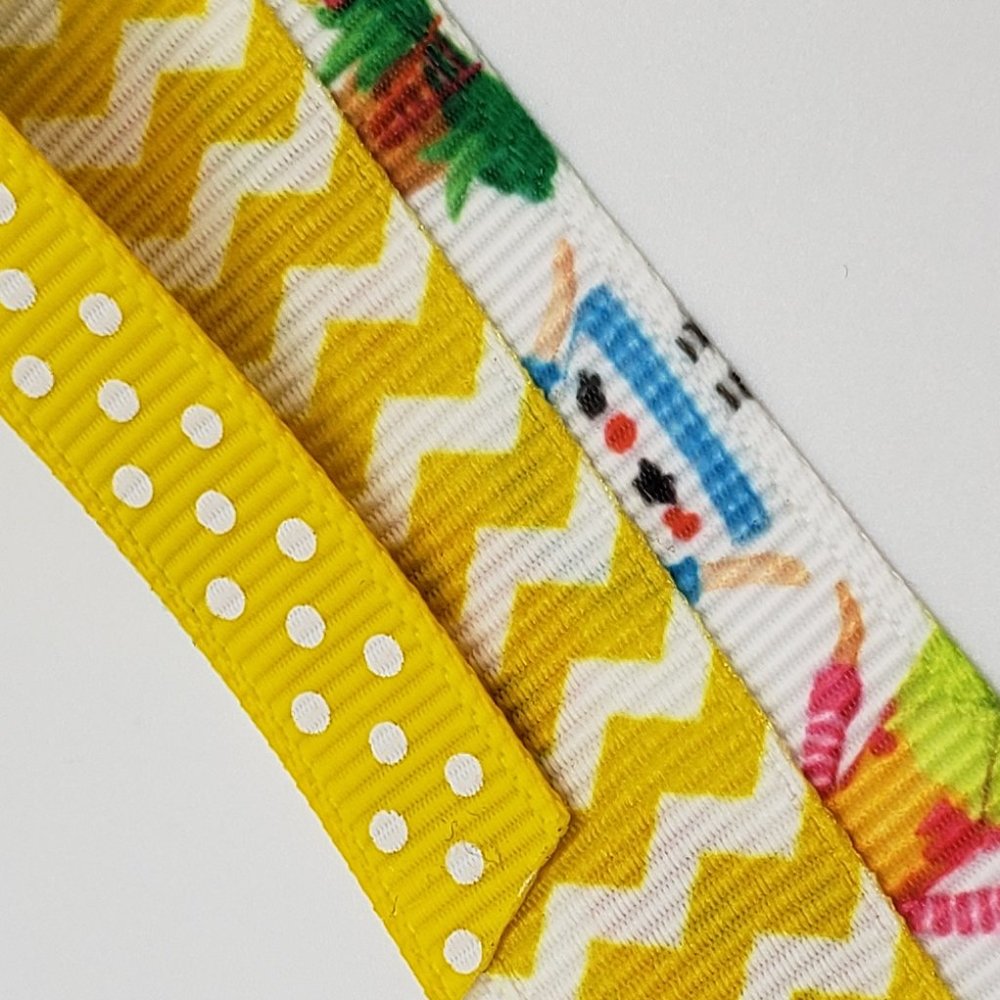 3 Layer La La Loopsy Grosgrain Ribbon Hair Bow Yellow Chevron and Polka Dots - Picture 3 of 5